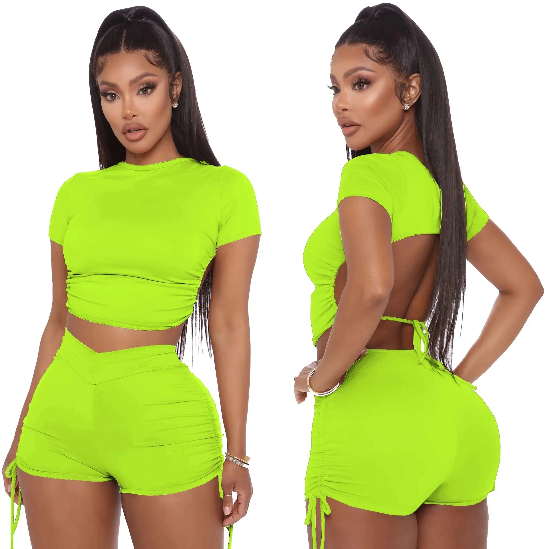 2 piece plus size women's shorts sets women clothings blanks solid shorts outfits for women summer short sets custom logo