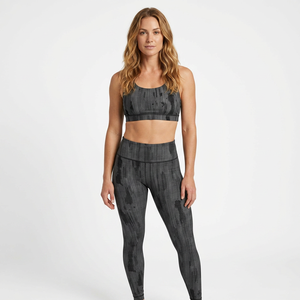 Leggings de yoga gris anthracite texturés à taille élastique avec poche latérale, taille haute, compression, séchage rapide, grande taille, respirants - Product Image 1