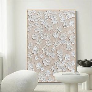Pintura al Óleo sobre Lienzo, Arte de Pared con Flores Blancas, Arte Texturizado en 3D, Pintura Acrílica, Arte de Pared en Yeso, Decoración del Hogar - Product Image 3