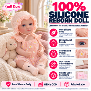 Muñeca Reborn de Silicona de Cuerpo Completo de 18 Pulgadas, Modelo Doll Duo Personalizada, con Traje Rosa Daisy y Gorro de Encaje, Regalo de Navidad Personalizado para Niños - Product Image 1