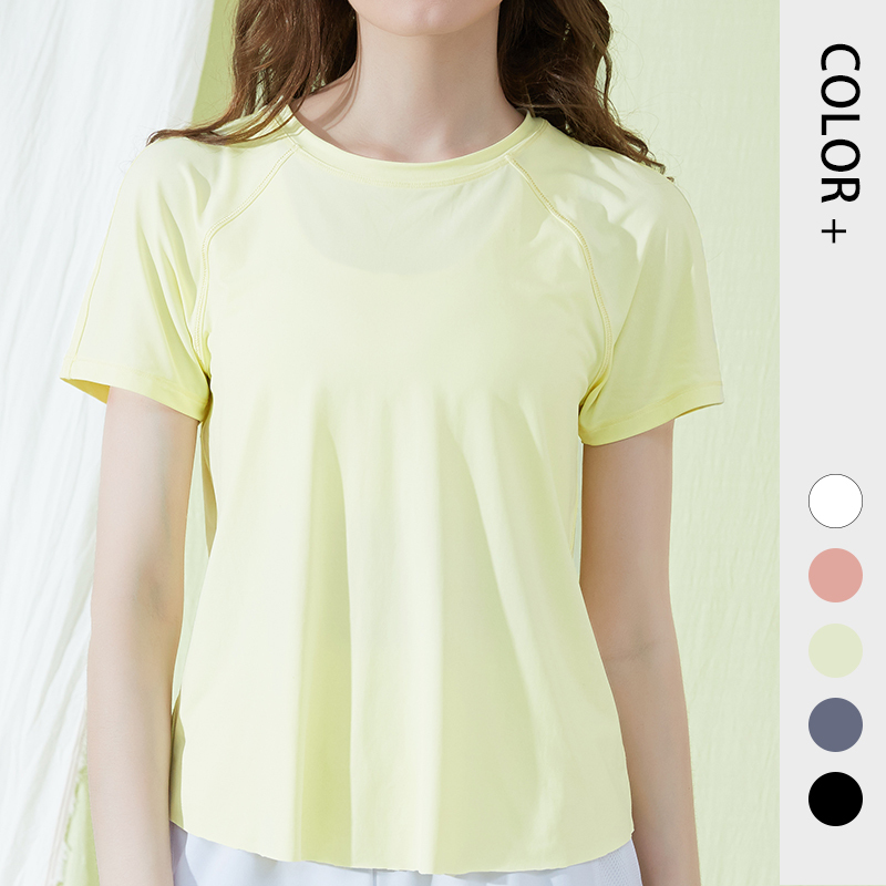 Cool Breathable Women Crew Neck Skin-friendly Cross Back Loose Yoga T-shirt Seamless Sport Top Quick Dry Yoga Top