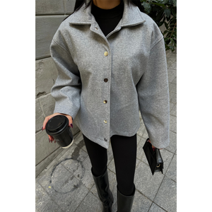 Veste en cachemire grise à manches longues, blazer d'automne pour femme, tissu tissé, taille S - Product Image 3