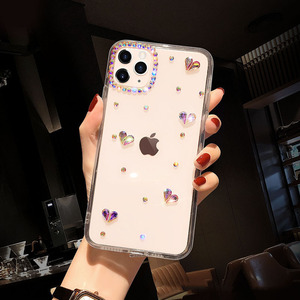 Custodia per telefono creativa da donna antiurto in gel di silicone trasparente a copertura totale con strass a forma di <span class=keywords><strong>cuore</strong></span> fatta a mano per 16/17 Pro Max - Product Image 4
