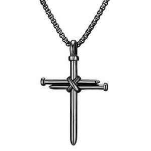 Stainless Steel Nail <b>Cross</b> Necklace 35mm Retro Style Pendant For Leisure Wear - Product Image 4