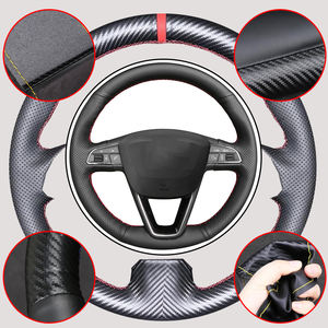 Protector de <span class=keywords><strong>volante</strong></span> de cuero de fibra de carbono y microfibra para Seat Leon 5F Mk3 2013-2019 <span class=keywords><strong>Ibiza</strong></span> 6J Tarraco Arona Ateca Alhambra - Product Image 1