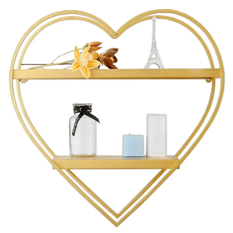 सोने आईएनएस नॉर्डिक लौह कला दिल के आकार का शेल्फ घर बेडरूम कमरे में रहने वाले भंडारण रैक दीवार पर चढ़कर minimalist बुकशेल्फ़
