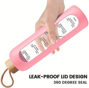 32 Oz Custom Borosilicate <b>Glass</b> Water Bottle with Time Markers, BPA-Free, Leak-Proof, Silicone Sleeve & Bamboo Lid - Product Image 2