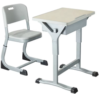 Ensemble Chaise et Bureau Scolaire Moderne en Métal Réglable avec Base en T, Table d'Étude Monocolonne avec Boîte à Livres, Mobilier Étudiant Durable