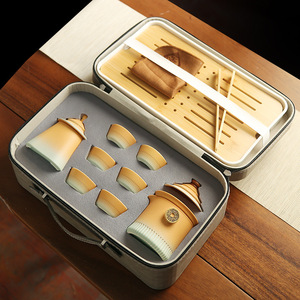 ชุดน้ำชาเซรามิกพกพาสไตล์เรโทรหรูหราแบบเบาๆ ลายพระราชวังต้องห้าม พร้อมกระเป๋าซิป - ของขวัญธุรกิจสำหรับองค์กร - Product Image 1