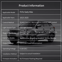 Kit de rétrofit d'éclairage d'ambiance pour Geely Atlas 2023-2025, 19 couleurs fantôme, 3 modes de contrôle, 12V, logo personnalisé