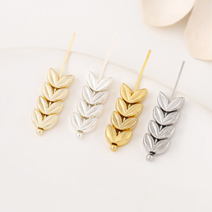 Cuentas espaciadoras chapadas en oro de 18 quilates con forma de espiga de trigo y hoja de diamante de aleación para la fabricación de pulseras, accesorio de joyería D93 - Product Image 3