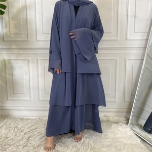 High Repurchase Rates Chiffon Layered Dubai Open Abaya <b>Dress</b> Islamic Clothing 1896# - Product Image 5