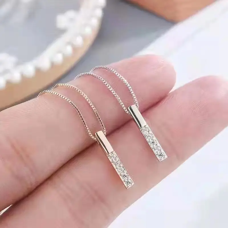 Đồ Trang Sức Sang Trọng 925 Bạc Dài Trống Vòng Cổ Phụ Nữ Hàn Quốc Đơn Giản Zircon Xương Đòn Chuỗi Vòng Cổ