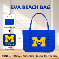 Sac de plage portable en EVA souple de couleur unie, imperméable, avec logo personnalisé imprimé, sac de voyage léger, sac à bandoulière décontracté, facile à nettoyer