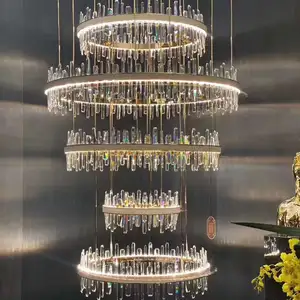 5 lustre de cristal de nível Suppliers-Lustre e luzes pingentes de 5 camadas k9, lustre de cristal banquete, luxo, polido em ouro, hotel