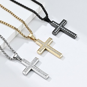 Collier pendentif croix religieux en acier inoxydable de qualité supérieure, plaqué or 14k 18k, avec diamant de laboratoire, pour hommes et femmes, vente en gros - Product Image 5