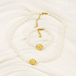 Pearl <b>Bracelet</b> <b>Set</b> With Gold Ball Pendant Women's Everyday Wear Jewelry Fine Jewelry <b>Sets</b> - Product Image 1