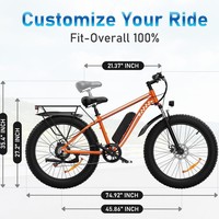 Vélo de montagne sportif avec pneus larges de 26 pouces, cadre en aluminium, moteur sans balais 1000W 48V, batterie au lithium 15Ah, étanche, 21 vitesses, moyeu arrière