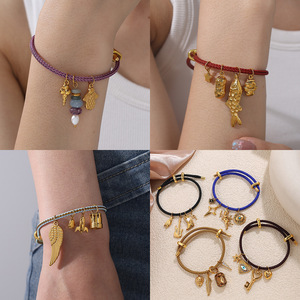 Custom Adjustable Rope Pendant <b>Bracelet</b> DIY 18K Gold Plated Stainless Steel <b>Bracelet</b> For Women - Product Image 2