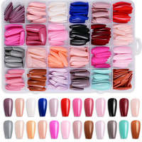 576Pcs Kuku Palsu Pendek Bentuk Kotak, Kit Kuku ABS, Kuku Buatan Matte Glossy Glitter French untuk Salon Grosir Kustom