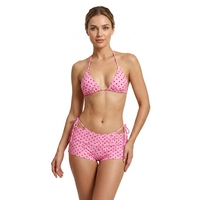Traje de Baño Ecológico Personalizado con Diseño de Puntos, Bikini de 3 Piezas con Lazos Laterales Triangulares y Pantalones Cortos Fruncidos