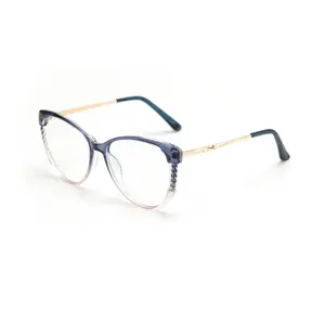 Factory wholesale women's retro elliptical optical glasses TR90 computer glasses anti blue light metal glasses