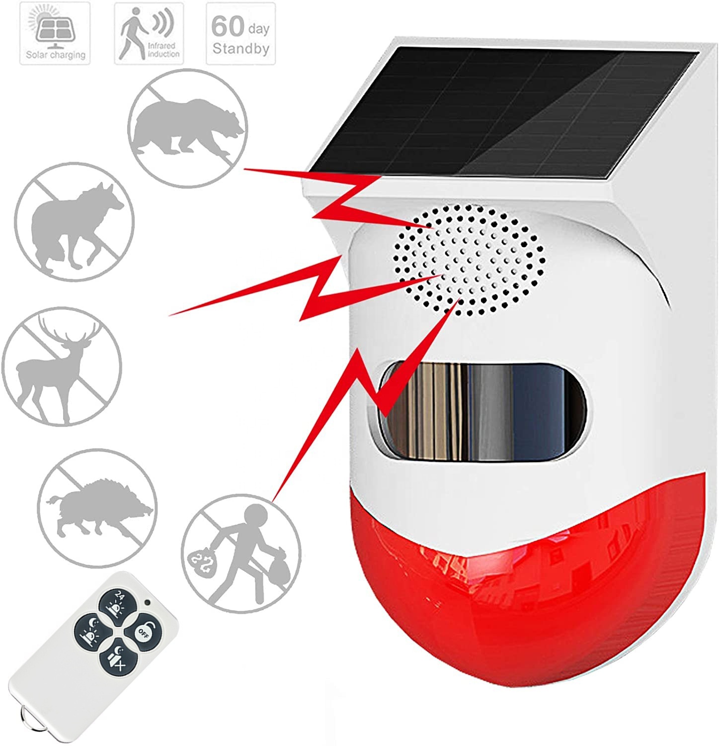 House Home Solar Powered Outdoor Burglar Security Anti Theft Alarm Siren Wireless PIR Infrared Detection Alarm Remote Control