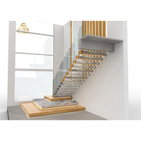 Escalier en acier à tubes carrés robustes, escalier droit sur mesure pour villa avec marches en bois