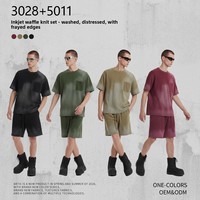 ARTIE Vêtements en coton grande taille pour hommes et femmes |   Ensemble T-shirt et pantalon en tissu gaufré imprimé 325g, effet vintage délavé, bords bruts