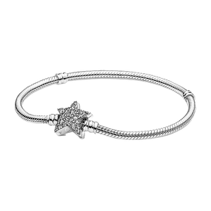 Pulsera clásica de plata de ley 925 con colgante de cadena de serpiente Moments, pulsera clásica con logotipo y hebilla en forma de estrella, pulsera para mujer - Product Image 2