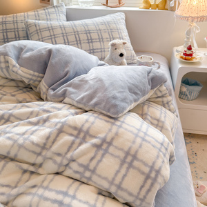 Tùy Chỉnh Lớp Một Tươi Kem Phim Hoạt Hình Dễ Thương Dày 200G Sữa <span class=keywords><strong>Flannel</strong></span> Bốn Mảnh Tấm Ga Giường Chăn Bìa Giường Mũ Bộ Đồ Giường Bộ - Product Image 2