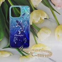 Coque de téléphone en TPU+PC avec motif de carpe imprimé pour iPhone 16 15 14 13 12 11 Pro Max avec bracelet, coque rigide arc-en-ciel
