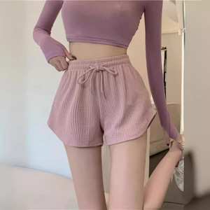 Shorts pour femmes en spandex à tissage gaufré taille haute grande taille, nouveau style d'été, pantalon de sport minimaliste décontracté et ample - Product Image 4