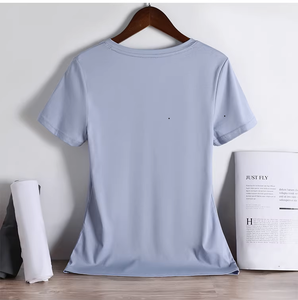 Camisetas de Verano 100% Algodón Mercerizado, Color Sólido, Manga Corta, Cuello Redondo, Corte Ajustado, Personalizables con Logotipo, Camisetas con Cuello en V para Mujer - Product Image 6