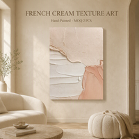 Peinture à l'huile abstraite texturée sur toile, style crème française, grande taille, sans cadre, vente en gros, tableaux et décorations murales pour salon, personnalisable