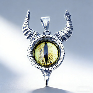 Yunnique – collier avec pendentif œil de démon, en argent tibétain, design géométrique, pendentif unique sans chaîne, couleur bleue, JD215 - Product Image 2