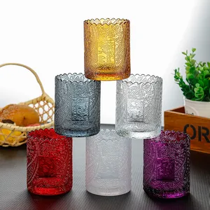 Wholesale Empty luxury Glass Candle Holders Colorful Frosted Amber Black Empty Glass Jar For Candle