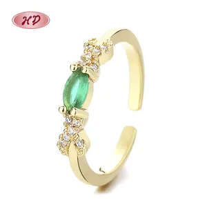 Hd Jewelry Online Ring Store Beauty 18K Brass Gold-Plated Green Zircon Rings For Women Fashion Jewelry