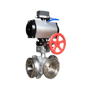 Válvula de Bola Neumática de Tres Vías Tipo L con Brida de Acero Inoxidable 316 Q644/5F-16R, Manual, 2 Pulgadas, para Agua a Temperatura Normal - Product Image 1
