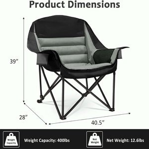 الثقيلة الكبار الصيد الرياضة رحلة محمولة للطي التخييم التخييم المتضخم كرسي مع الجانب جيب حامل الكأس - Product Image 2