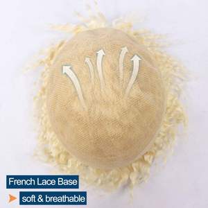 Prothèse capillaire complète 613 Blonde Afro Wave pour hommes, en dentelle suisse française, respirante et en cheveux indiens Remy - Product Image 5