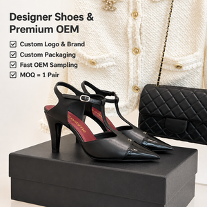 2026 Luxury Designer shoe for Women High Quality Leather Slingback Heels All Black <b>Cap</b> <b>Toe</b> T-strap Pointed Stiletto Style New - Product Image 1
