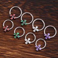 Anneau segmenté articulé en titane ASTM F136 G23, motif fleur de zircon multicouleur à quatre feuilles, pour septum nasal, hélix et cartilage des enfants