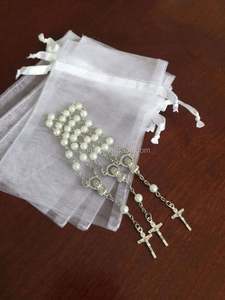 Bolsa de Regalo de Primera Comunión Promocional Reciclable, Encantadora Organza con Cruz Plateada, con Serigrafía para Personalización - Product Image 3