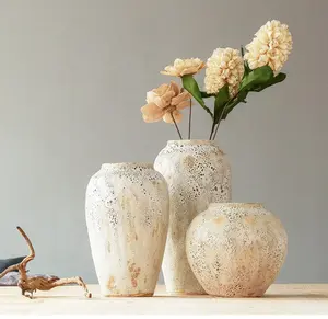 景徳鎮バブル施釉セラミックテーブルトップ花瓶素朴なアンティークスタイルレトロな粘土花瓶アートホームテーブルの装飾