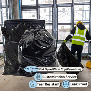 Rouleau de sacs poubelles noirs extra-larges en polyéthylène, résistants aux perforations, à fermeture étoile, à bord ondulé, haute résistance - Product Image 1