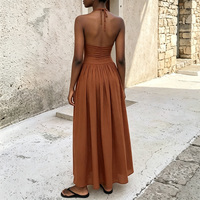 Robe midi plissée personnalisée pour femme, OEM ODM, marque privée, robe trapèze, col en V, sans manches, coupée et cousue, fabricants de vêtements pour femmes