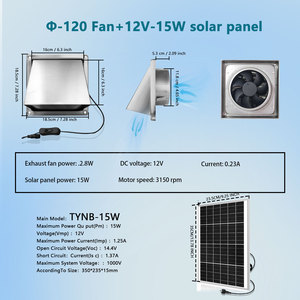 Extractor de baño solar de 15W, ventilador de escape industrial de 5 pulgadas y 12V CC para refrigeración de fábrica y almacén, soporte ODM personalizado - Product Image 3