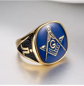 European and American Freemasonry Golden Men&#39;s Ring Stainless Steel Church Men&#39;s Ring Brotherhood Ring Wholesale JZ142