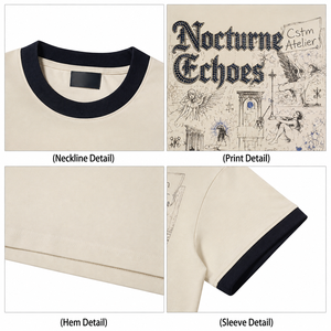 T-shirt graphique à col rond en coton épais coupe ample avec illustration vintage style streetwear personnalisé pour homme - Product Image 3